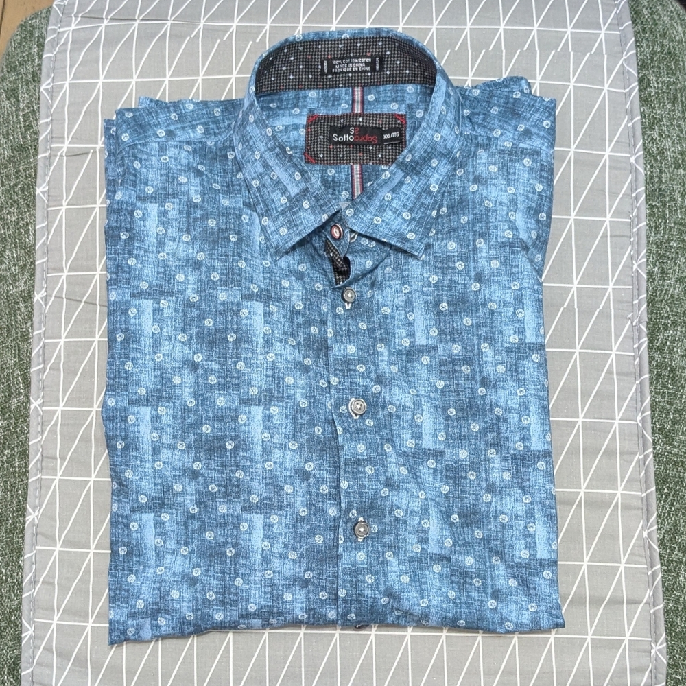Casual Blue Patterned Men's Button Shirt